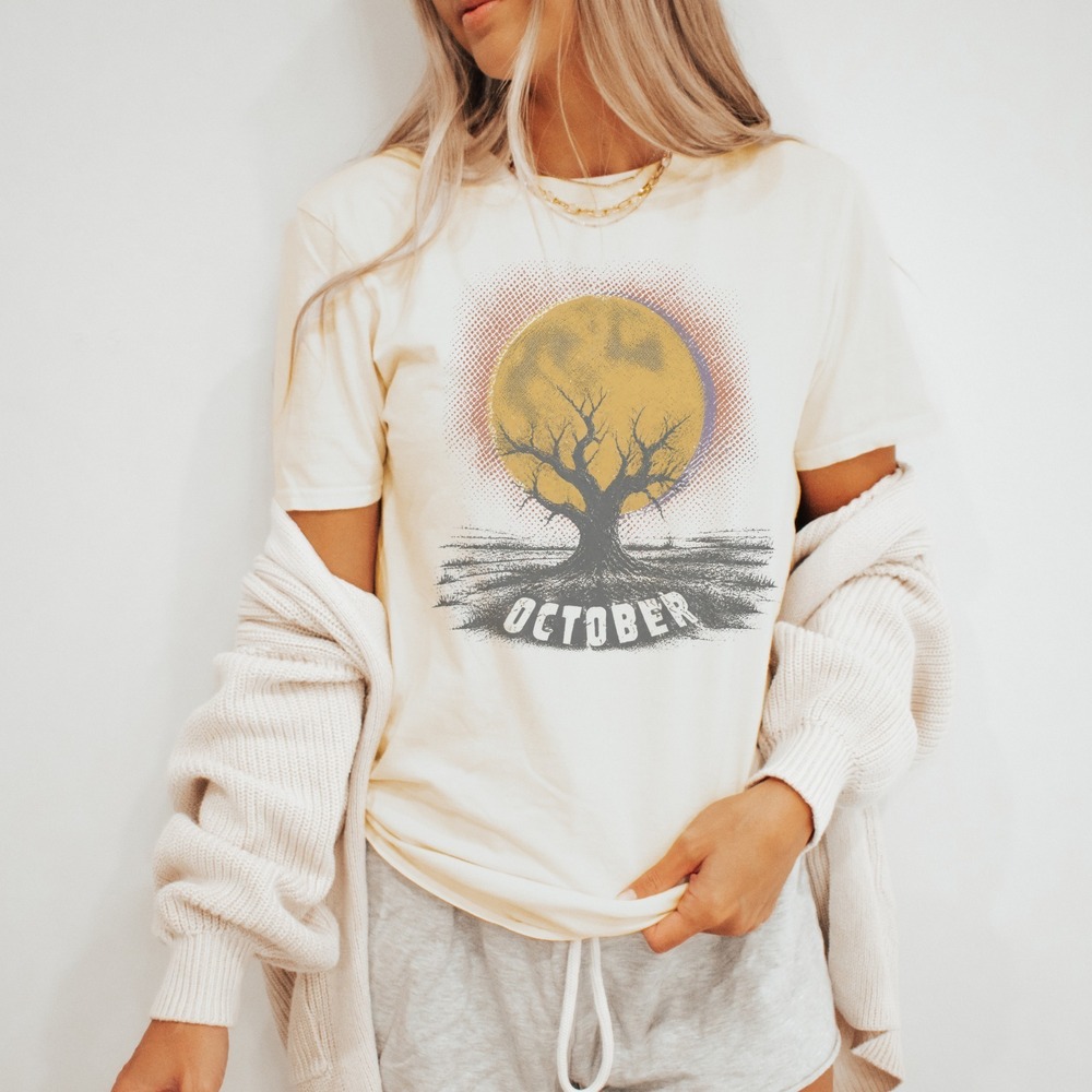 October Tree Rising Through the Full Moon Tee - Picture 3 of 5